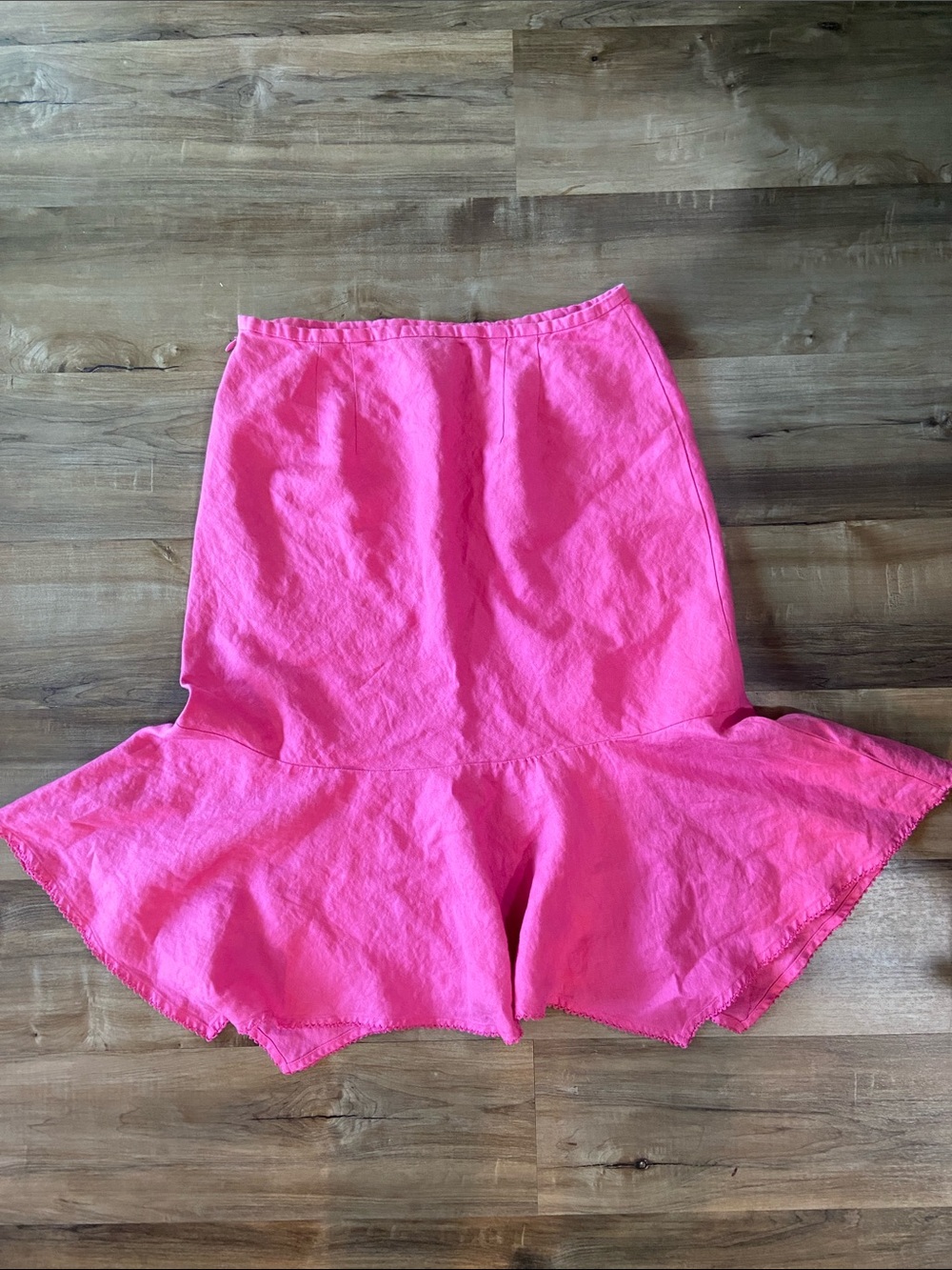 Pink Ruffle Hem Linen Skirt - Picture 5 of 6